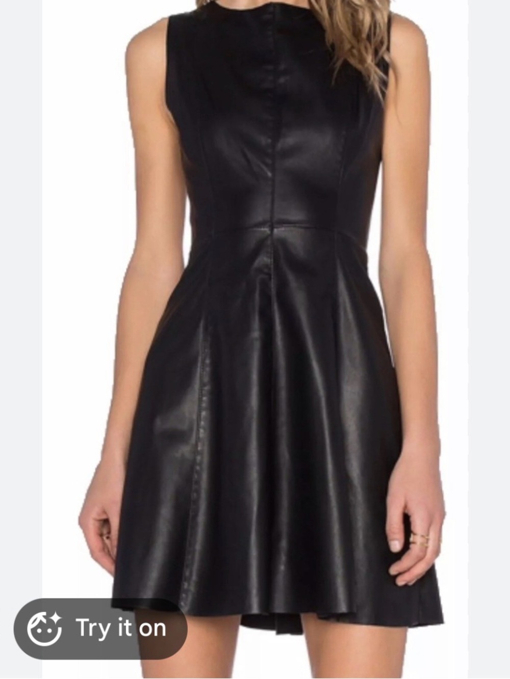 B.B. Dakota Black Vegan Faux Leather Fit-and-Flare Dress, Size 4
